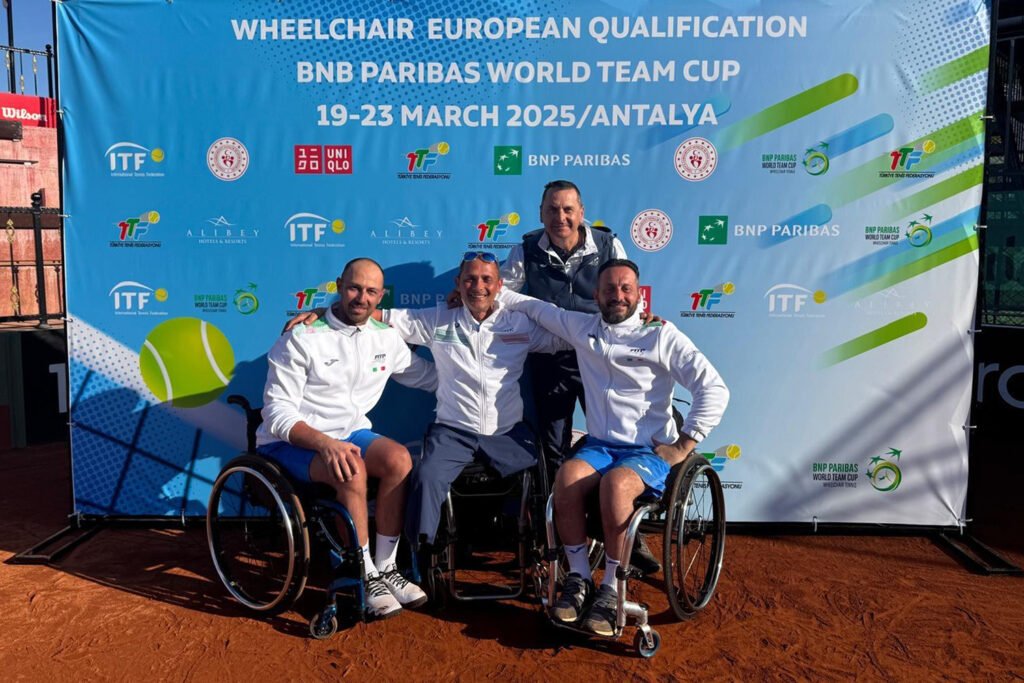 La nazionale italiana della categoria Quad che ha partecipato alla World Team Cup ad Antalya. Da sinistra: Hegor Di Gioia, Alberto Saja, Giancarlo Bonasia (capitano) e Marco Salamone